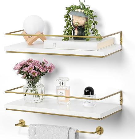 White Floating Shelves Wall Mounted, Bathroom Shelf Wall Shelf Set of 2, Modern Wooden Storage Sh... | Amazon (CA)