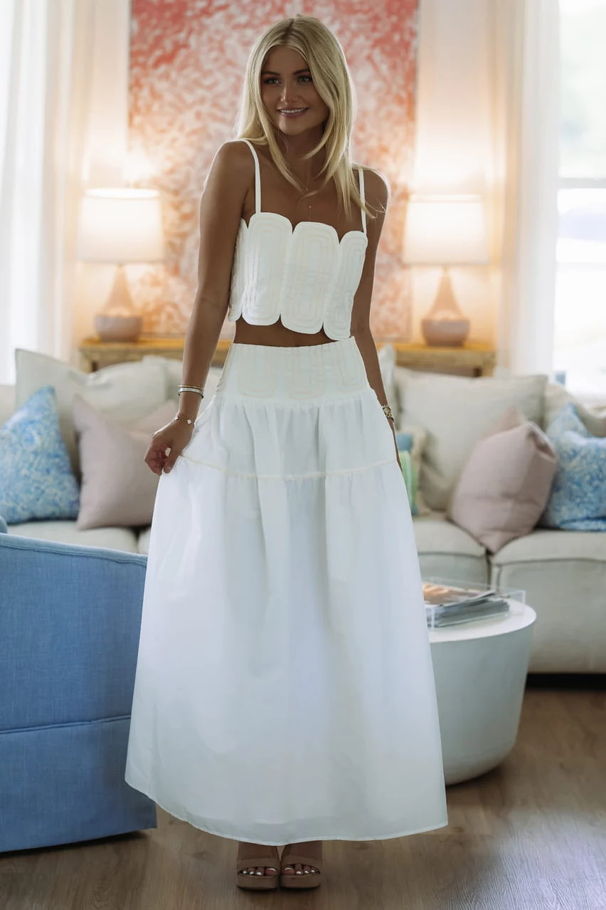 Marina Muse Crop Top and Maxi Skirt Set - White | Hazel and Olive