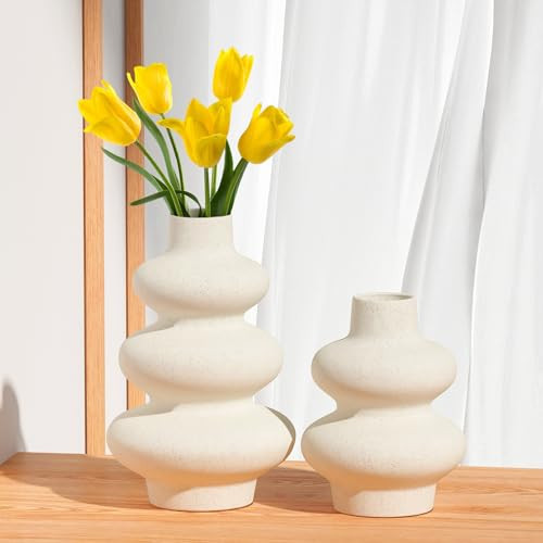 Zormon White Ceramic Vases Set, Matte Boho Vase for Pampas Grass, Nordic Minimalist Style Decor, Modern Flower Vase for Table Dining Living Room Home Entryway Decor | Amazon (US)