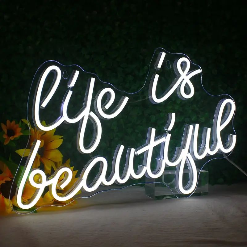 Neon Sign "Life Is Beautiful" In Cool White, LED Wall Decor, Inspirational Quote Light, Modern Ho... | Temu Affiliate Program