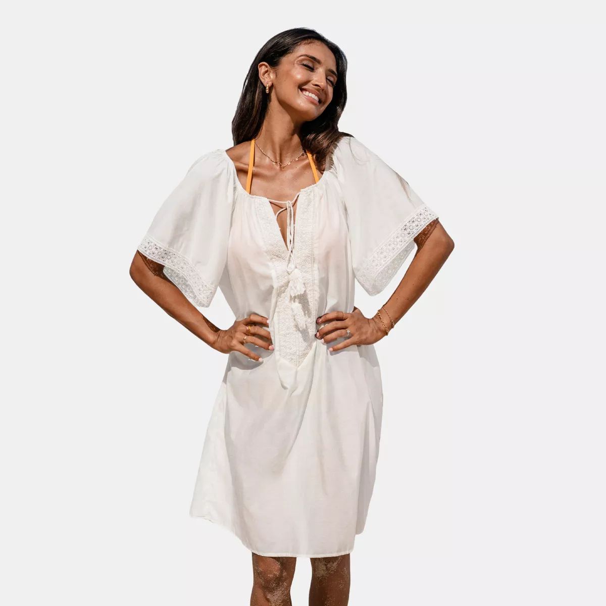Women's White Scoop Neck Tassel Tie Cover-Up Dress - Cupshe | Target