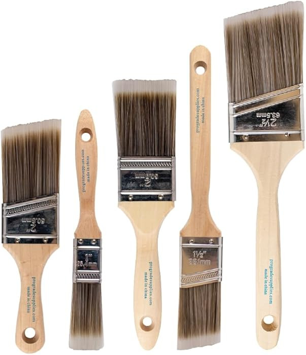 Pro Grade Paint Brushes, 5-Piece Paint Brush Set, Flat & Angle Brushes for Walls, Trim, Cabinets,... | Amazon (US)