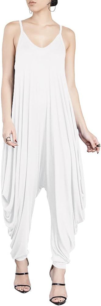 Dreamskull Women's Punk Spaghetti Strap Jumpsuit V Neckline Comfy Loose Harem One Piece Romper | Amazon (US)