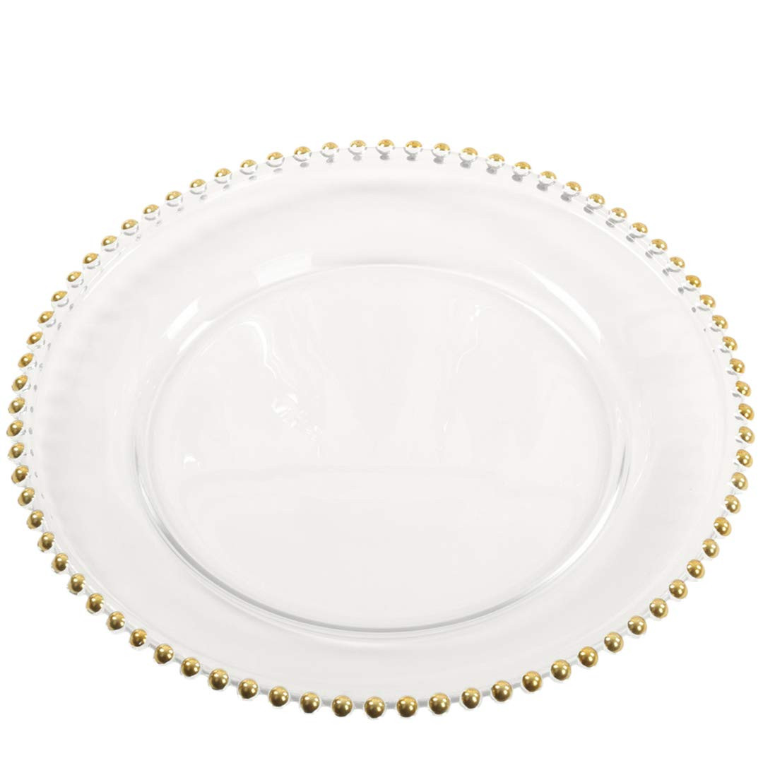 Koyal Wholesale Clear Glass Beaded Couture Charger Plates, Gold, 4-Pack Round 13-Inch Party Plate... | Amazon (US)