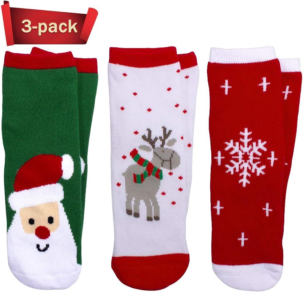 3 PCS Christmas Kids Socks Warm Winter Crew Socks Unisex Cotton Socks Xmas Gift | Amazon (US)