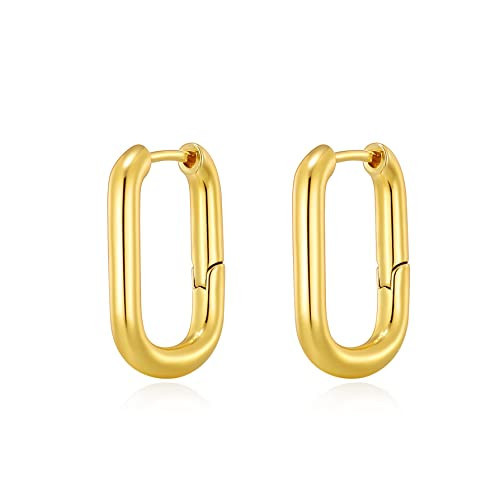 14K Gold Plated Hoop Earring Small Rectangle Huggies Hoops For Women, Minimalist Geometric Earrings for Women Gift…… | Amazon (US)
