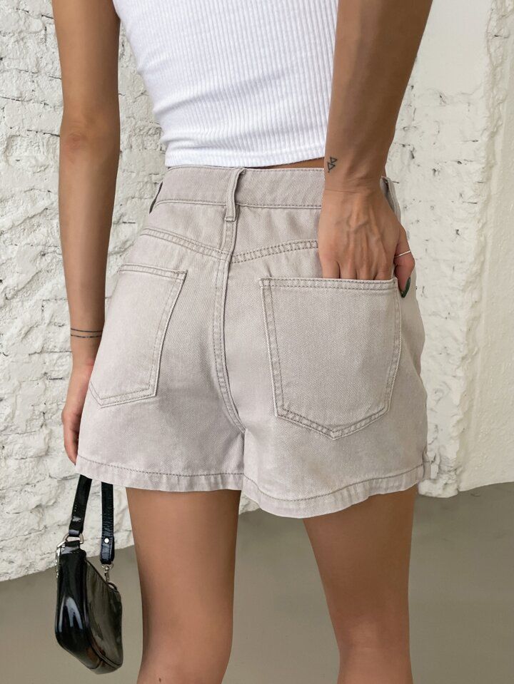 DAZY High Waist Notched Hem Denim Skort | SHEIN