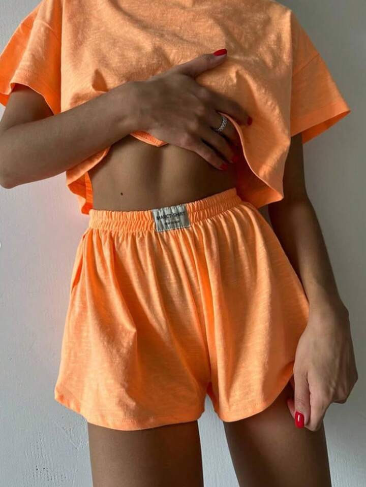 2pcs/Set Women's Soft & Comfortable Casual Sports Beach Loose Crew Neck Short Sleeve Top And Shor... | SHEIN