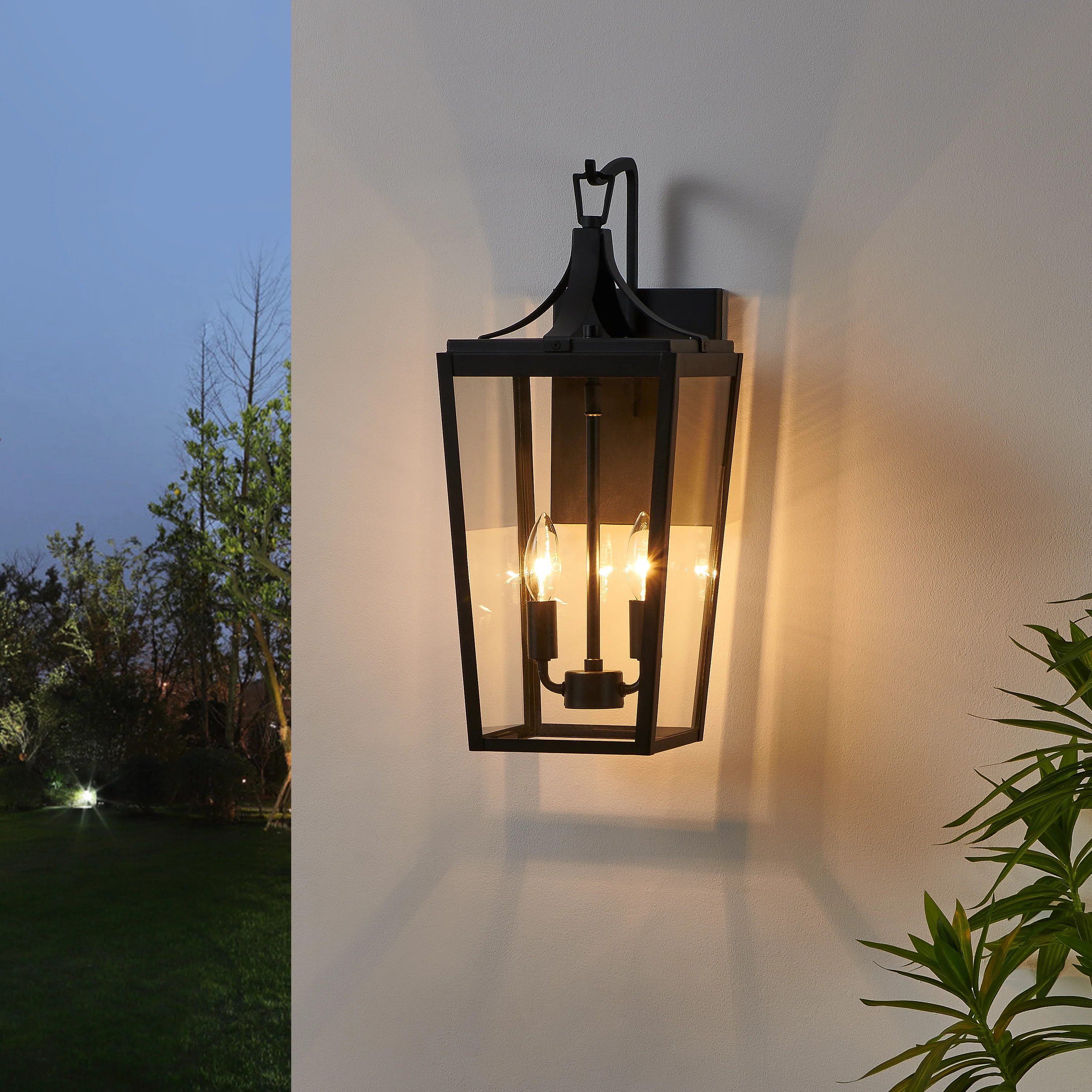 2 Light 20.1” Black Outdoor Wall Lantern Sconce | Wayfair North America