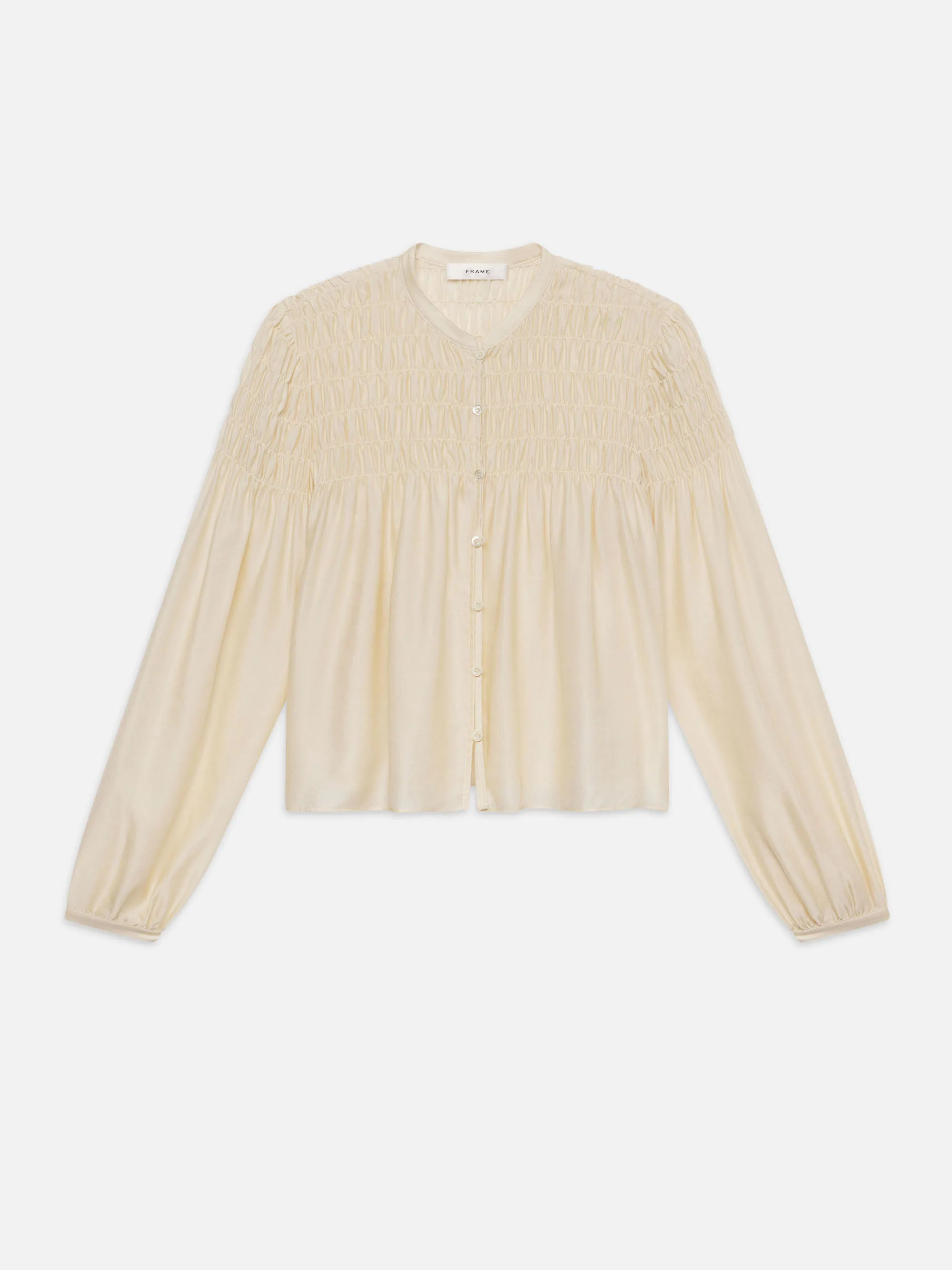 Smocked Collarless Blouse  in  Champagne | Frame Denim