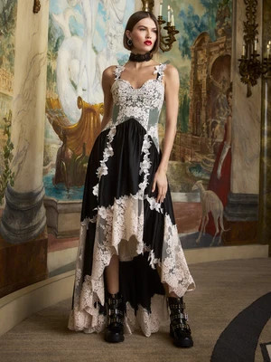 ADLA ASYMMETRICAL LACE DRESS - BLACK/CHINO | Alice + Olivia