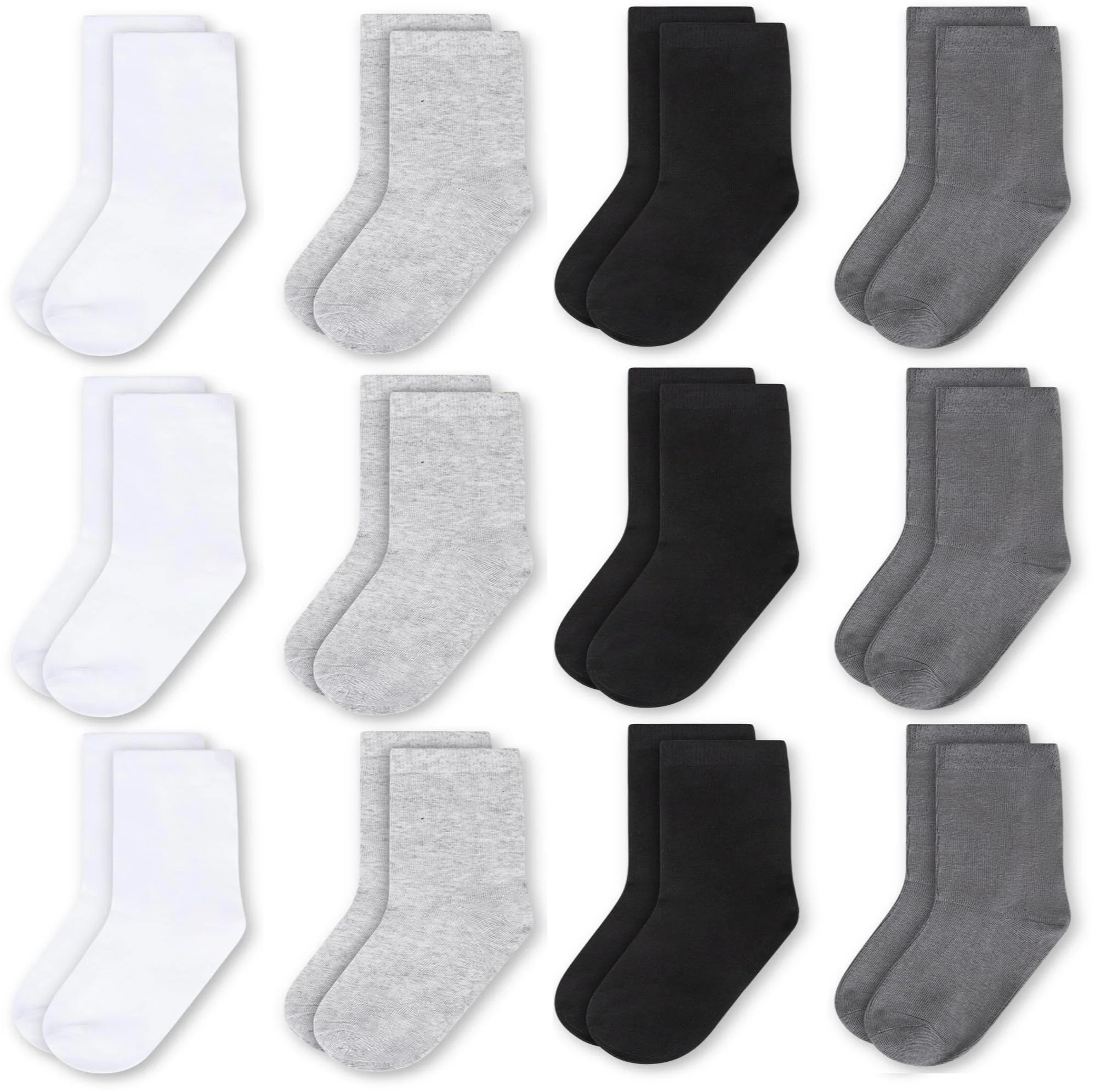 Rising Star Unisex Crew Kids Socks for Toddlers (12 Pack) -Black Grey White | Walmart (US)