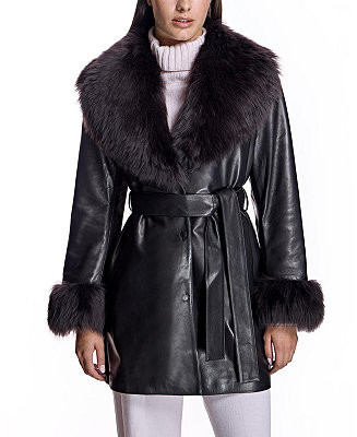 Women's Wrap Coat with Shearling Trim | Macy's