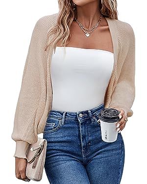 HOTOUCH Women's Cardigan Shrugs Long Batwing Sleeve Knitted Cropped Bolero Open Front Casual Eleg... | Amazon (US)