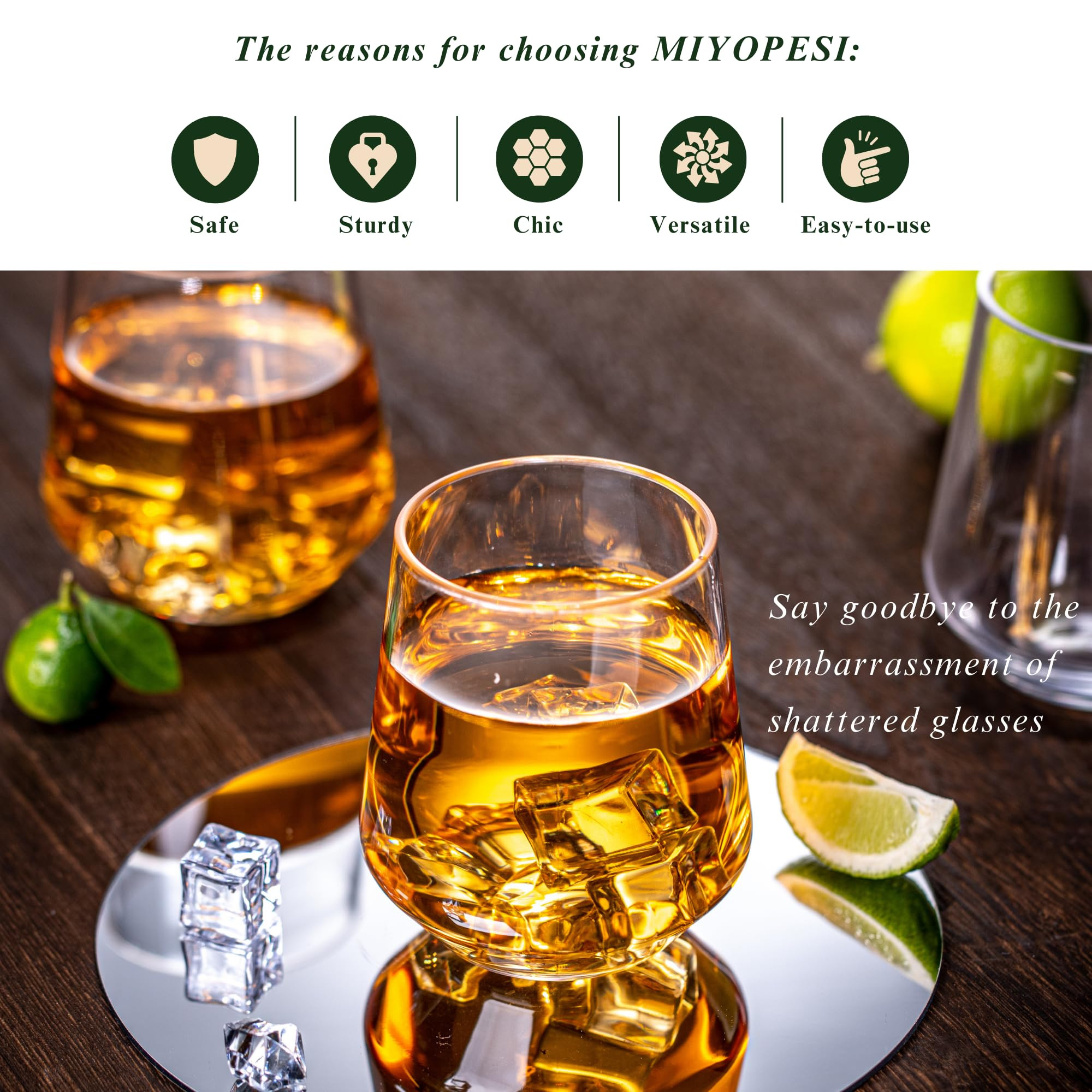 16oz Clear Stemless Wines Cups (Set of 6), Shatter-Proof Acrylic Glasses Drinkware, Reusable Plas... | Amazon (US)