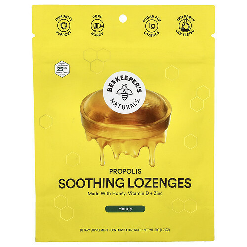 Beekeeper's Naturals, Propolis Soothing Lozenges, Honey, 14 Lozenges, 1.76 oz (50 g) | iHerb