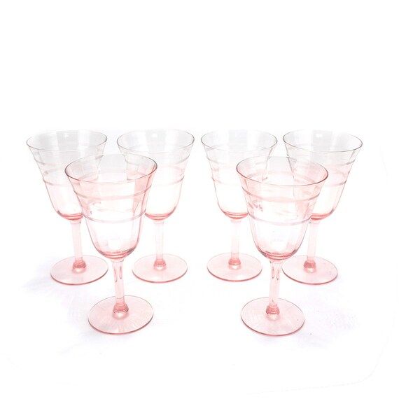 6 Vintage Pink Wine Cocktail Glasses - Hollywood Regency Stemware Barware Bar Cart Accessories We... | Etsy (US)