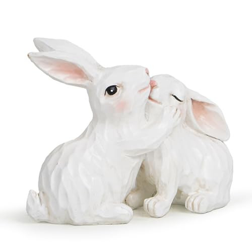 Hodao Bunny Couple Figurine, Hand-Painted Resin Rabbits in Love, Romantic Valentine’s Day Gift for Her, Cute Easter Bunny Decor for Spring Home, Farmhouse Tabletop Ornament(Couple Bunny White) | Amazon (US)