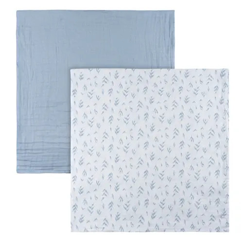 Just Born Muslin Swaddle Blue Blankets 2-Pack in Blue Leaf at Nordstrom | Nordstrom