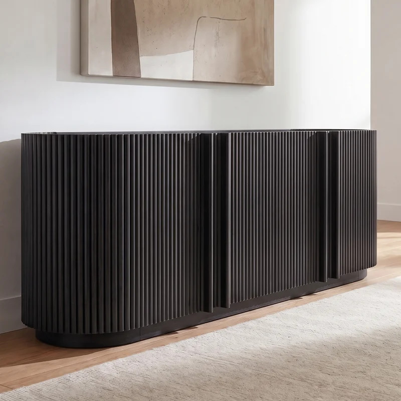 Mid-Century Modern Fluted TV Stand Curved Media Console Fits 70" TVs, Cable Management Adjustable... | Wayfair North America