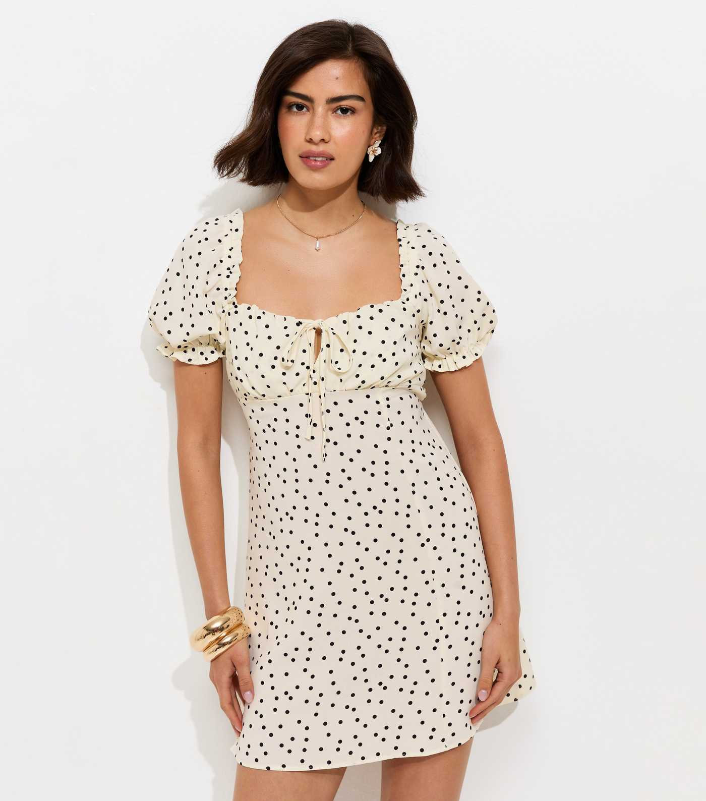White Spot Print Milkmaid Mini Dress | New Look | New Look (UK)