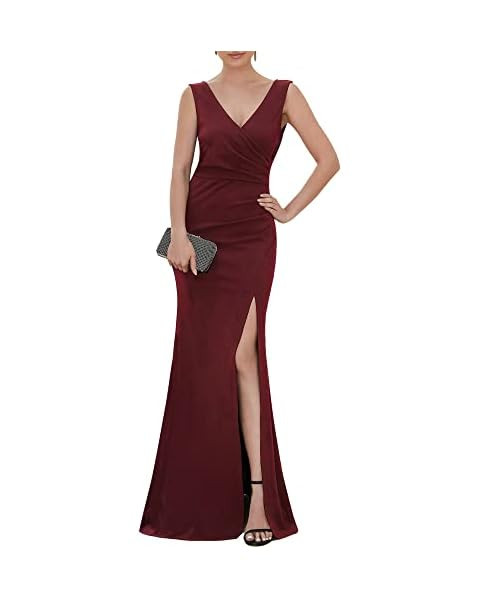 Alisapan Women's V Neck High Low Memarid Sleeveless Elastic Long Formal Dresses 00011 | Amazon (US)