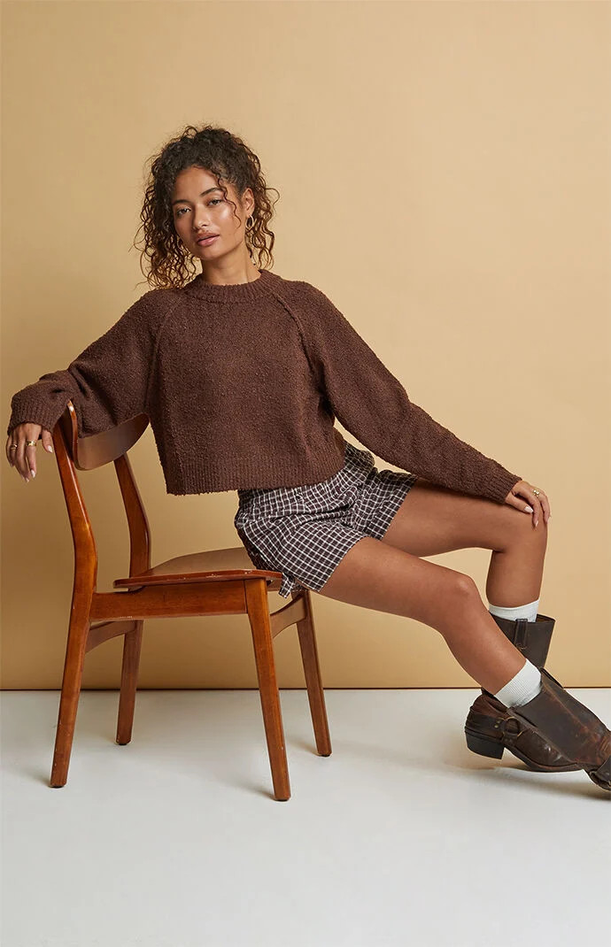 Beverly and Beck Women's Navy Plaid Boxer Shorts in Brown - Size Large | PacSun