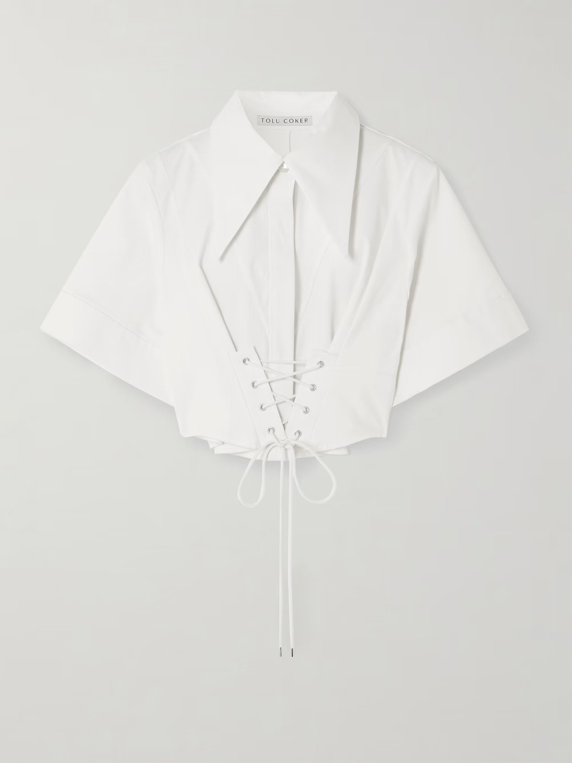Cropped lace-up cotton-blend poplin shirt | NET-A-PORTER (US)