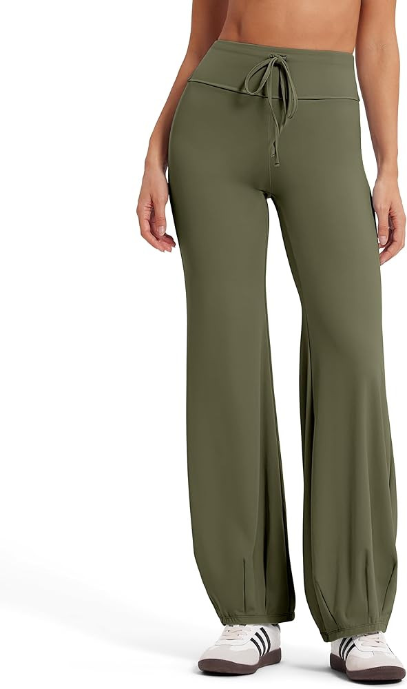 MOOSLOVER Women Bubble Yoga Pants Drawstring Fold Over Wide Leg Leggings Casual Lounge Pilates Pa... | Amazon (US)