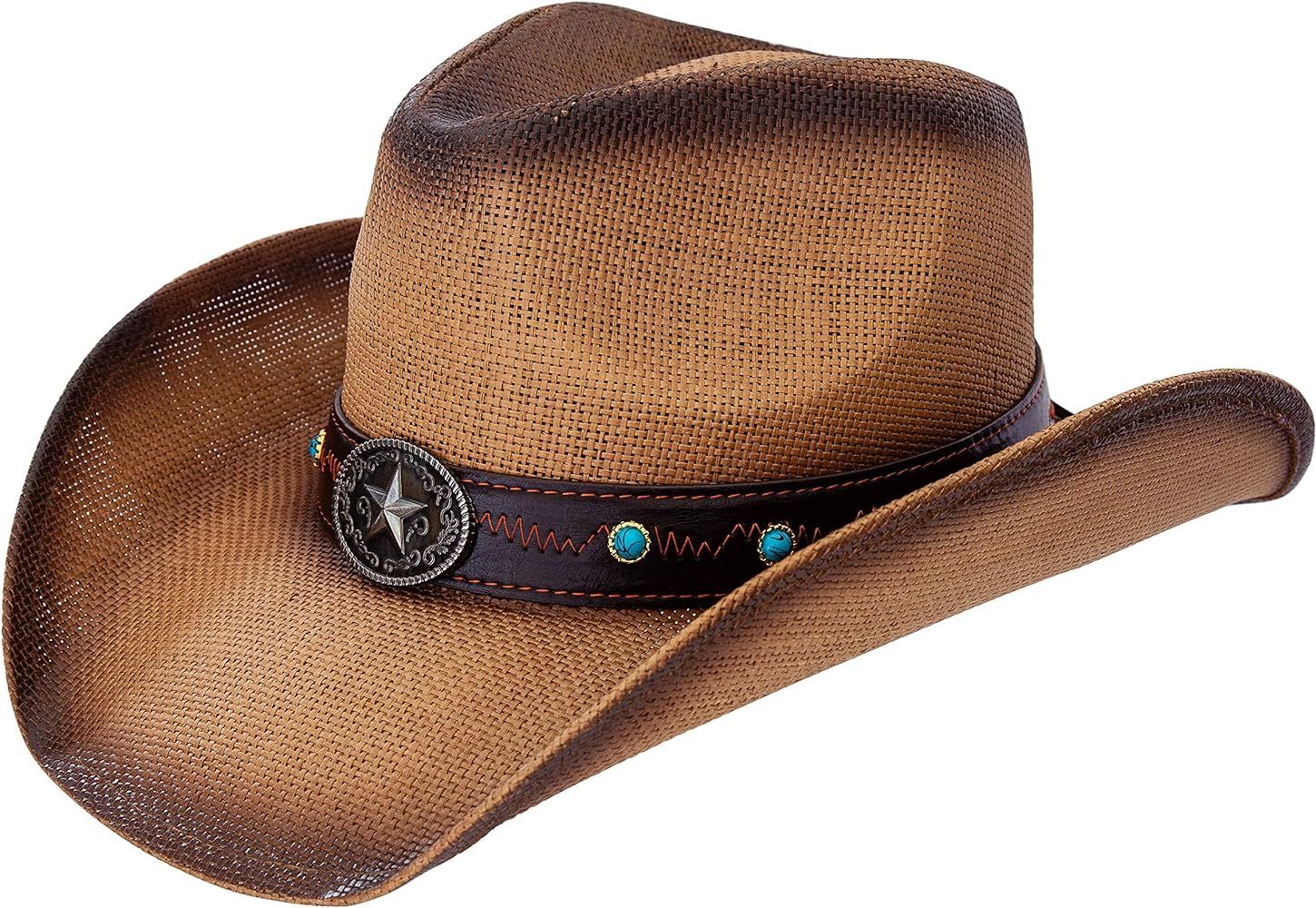 Queue Essentials Men & Women's Woven Straw Cowboy Cowgirl Hat Western Outback w/Wide Brim | Amazon (US)