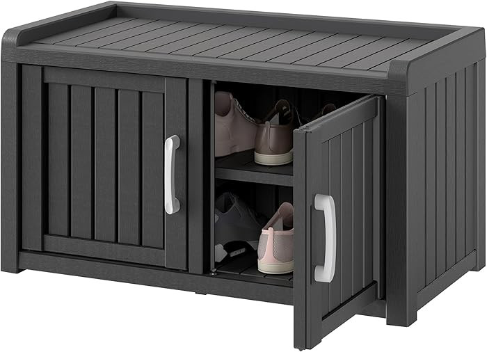 Outdoor Shoe Storage Cabinet, Waterproof UV-Resistant Entryway Storage Bench Indoor Outdoor with ... | Amazon (US)