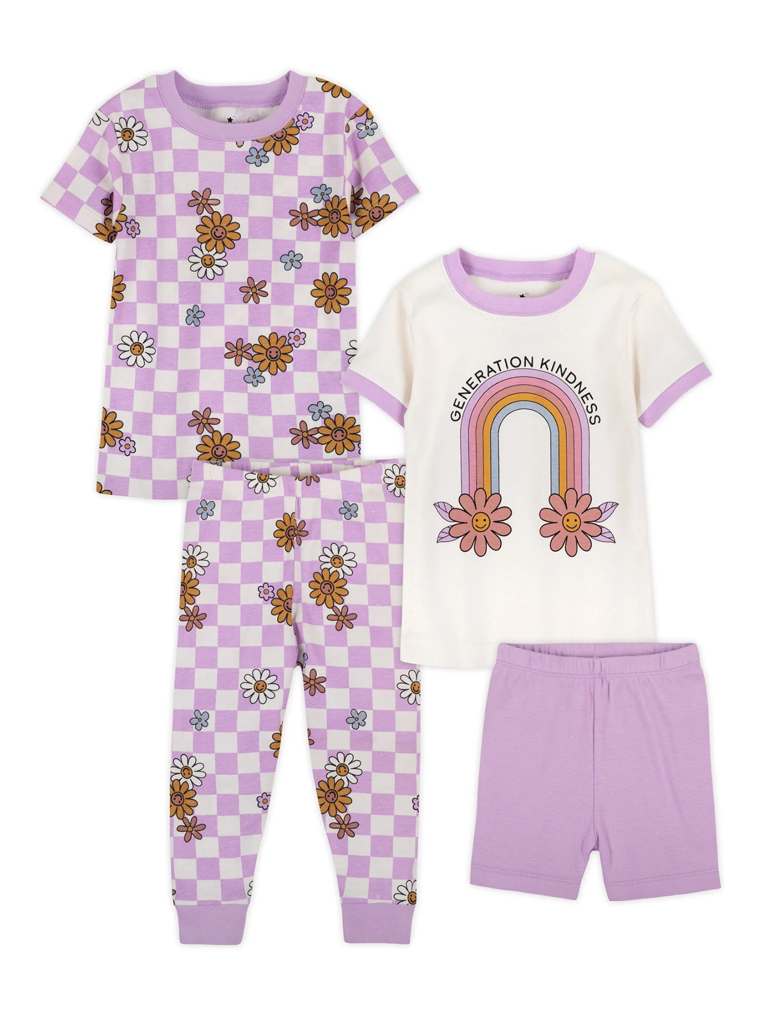 Little Star Organic Baby & Toddler Girls 4Pc Short Sleeve Snug Fit Sleepwear, Size 9 Months-5T | Walmart (US)