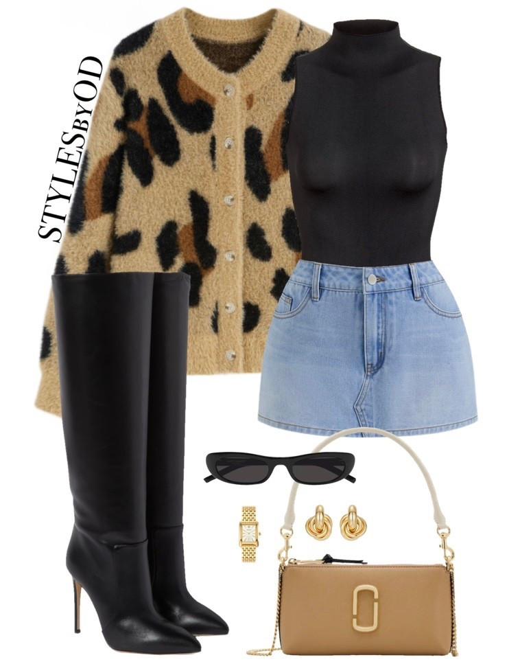 LEOPARD NEUTRAL CHIC 🐆✨

This look is all about the perfect contrast—pairing a fuzzy leopard print cardigan with a sleek black mock-neck bodysuit and a light-wash denim mini for an effortlessly edgy yet polished capsule vibe. Completed with tall black stiletto boots, a tan shoulder bag, and gold accents, it’s the ultimate elevated daytime uniform for the new season🖤

#LTKstyletip #LTKfashion #springoutfit

#LTKSeasonal #LTKFestival #LTKSpringSale