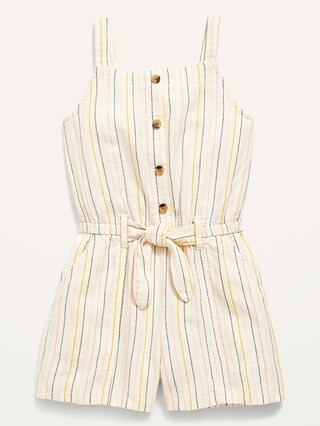 Striped Sleeveless Linen-Blend Workwear Romper for Girls | Old Navy (US)