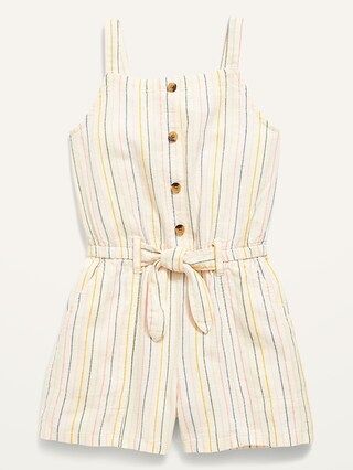 Striped Sleeveless Linen-Blend Workwear Romper for Girls | Old Navy (US)