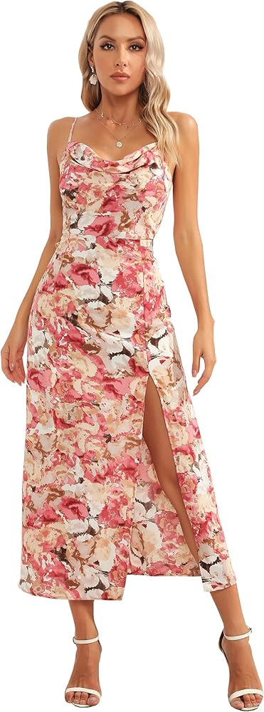 Aigeman Women's Sexy Spaghetti Straps Backless Maxi Dress Drape Cowl Neck Side Slit Cocktail Part... | Amazon (US)