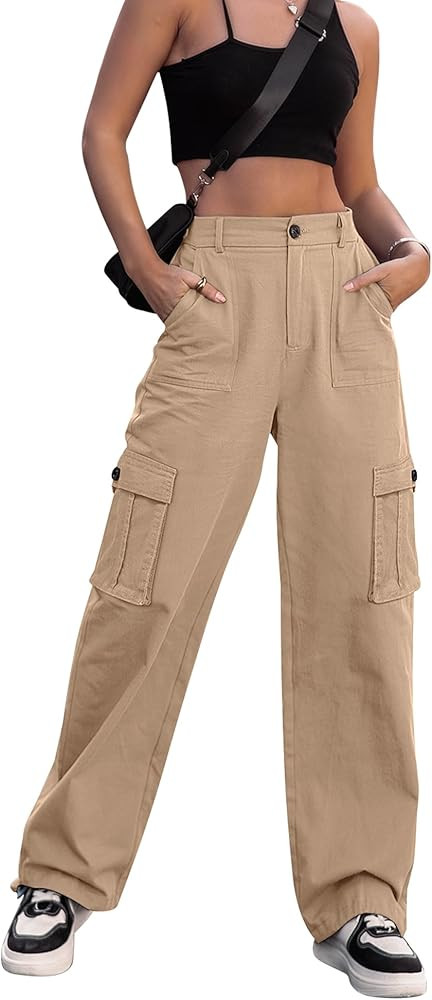 ZMPSIISA Women High Waisted Cargo Pants Wide Leg Casual Pants 6 Pockets Combat Military Trousers | Amazon (US)