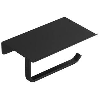 Bath Wall-Mount Single Post Toilet Paper Holder with Shelf Stainless Steel Tissue Paper Dispenser in Matte Black | The Home Depot