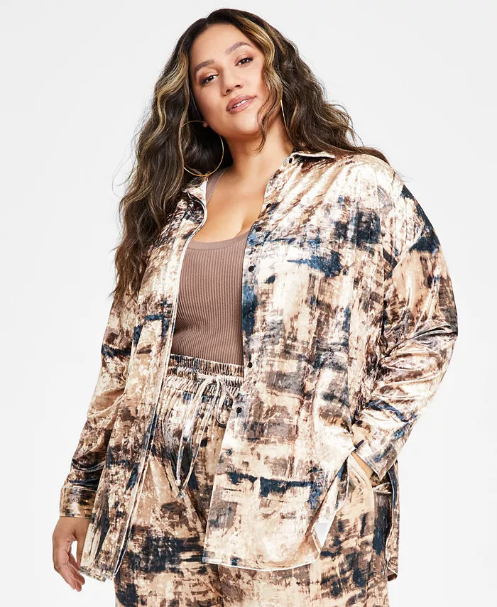 Trendy Plus Size Velvet Oversized Shirt | Macy's