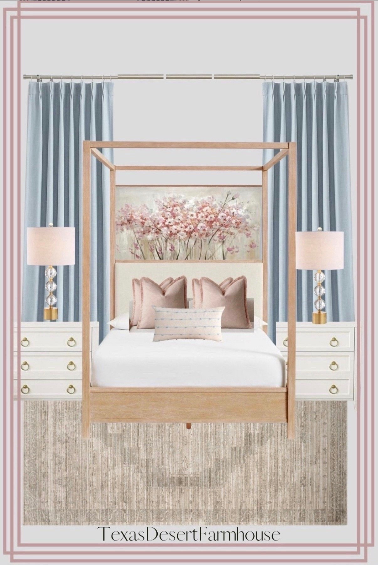 Relaxing Bedroom Inspiration 

Calistoga Canopy Bed
Anzlie Faded Washable Indoor/Outdoor Rug

WEST LAKE Extra Long Dusty Blue Bailey Pinch Pleated Full Blackout Curtains with Liners 108 Inches Length,Linen Textured Bedroom Living Room Drapes,Farmhouse Backtab Window Treatment,40" Wx108 Lx2

Foindtower Set of 2 Decorative Linen Fringe Throw Pillow Covers Boho Farmhouse Cushion Cover with Tassels Soft Accent Pillowcase for Couch Chair Sofa Bed Living Room Home Decor,22×22 Inch,Light Pink

Boho Long Lumbar Pillow Covers 12 x 24 Blue,Classic Stripe Pattern Cotton Decorative Long Lumbar Pillow Case Cushion Cover Cushion Case for Sofa Couch Bed Livingroom Farmhouse,Modern Accent

JONATHAN Y JYL5017A Ashley 25.25" Crystal LED Table Lamp Glam Transitional Bedside Desk Nightstand Lamp for Bedroom Living Room Office College Bookcase LED Bulb Included, Clear/Brass Gold

Huuger Paint Night Stand with Charger Station and USB-C Port, 3 Drawer Nightstands Set of 2, Larger Wider Bedside Table, Modern End Table, for Bedroom, White Nightstand

Pink Large Framed Canvas Wall Art Botanical Photo Canvas 29"x58" Artwork for Living Room Kitchen Women Room Decor for Bedroom

#girlybedroom #modernbedroom #pinkandbluebedroom #neutralbedframe #neutralarearug #arearug #crystallamp #linencurtains #nightstand #bedframe #guestbedroom #sparebedroom #beigearearug #floralartwork #relaxingbedroom #whitenightstand #shabbychic #bluelinencurtains #floorlengthcurtIns 

#LTKStyleTip #LTKFamily #LTKValentine 

#LTKHome #LTKMothersDay #LTKselfcare