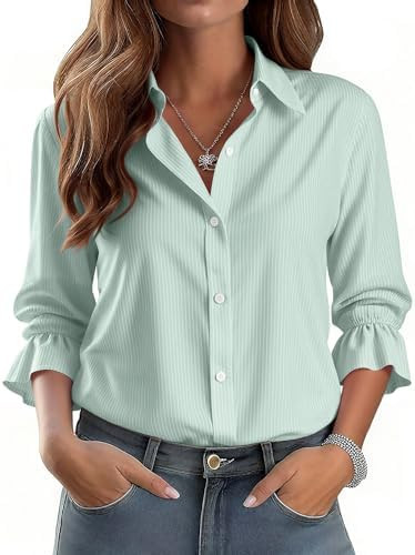 ANRABESS Womens Long Sleeve Collar Shirts Striped Button Down Dressy Blouse 2026 Spring Business ... | Amazon (US)