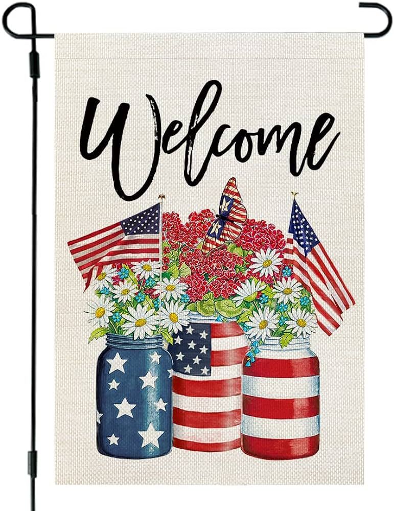 CROWNED BEAUTY Patriotic American Star and Strip Floral Welcome Garden Flag 12×18 Inch Double Si... | Amazon (US)