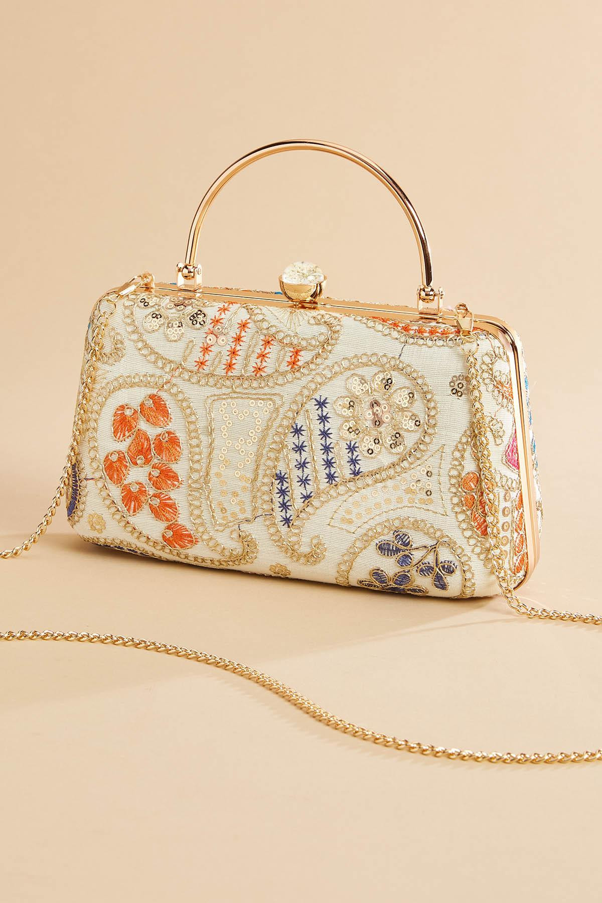 paisley embroidered snap satchel | Versona