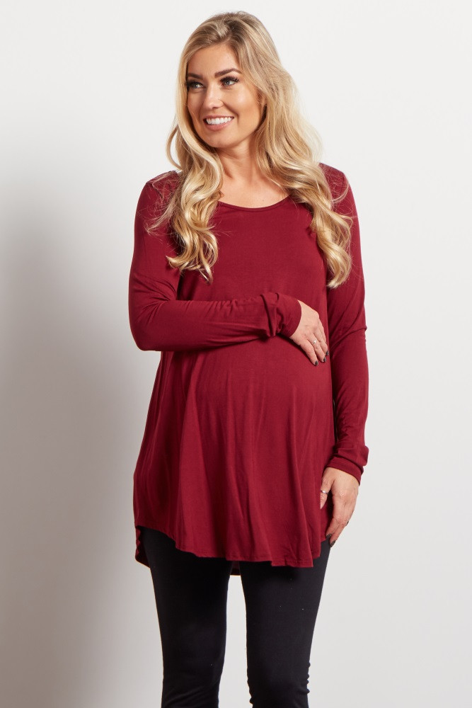 Burgundy Long Sleeve Bamboo Maternity Top | PinkBlush Maternity