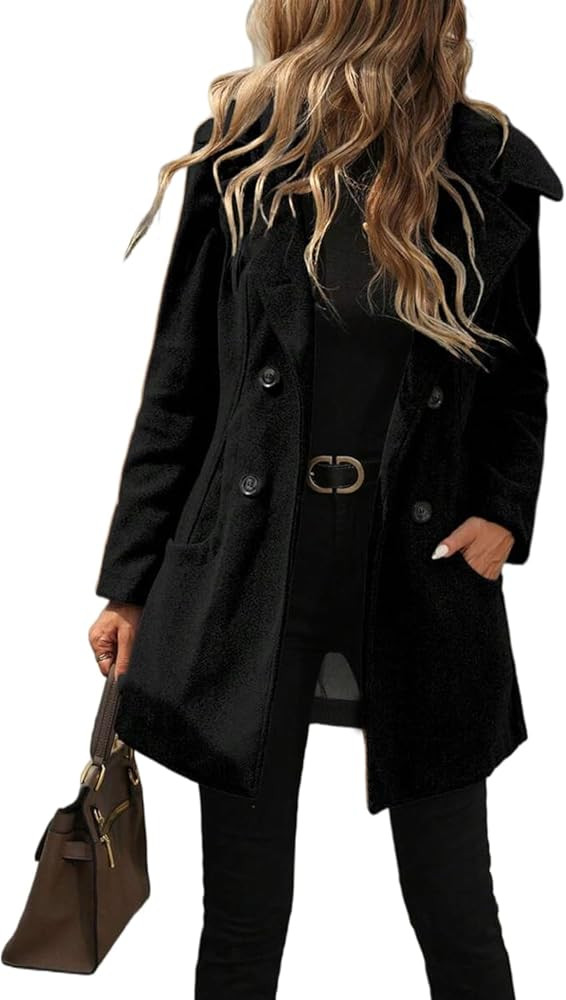 yoeasy Womens Winter Double Breasted Pea Coat Mid Long Wool Coat with Hood Casual Trendy Jacket O... | Amazon (US)