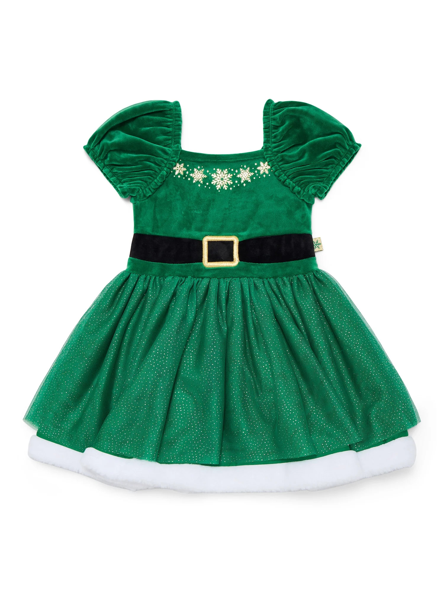 Holiday Time Toddler Girls Elf Velour Cosplay Dress with Puff Sleeves, Sizes 12M-5T | Walmart (US)