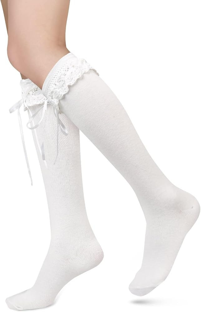 Benefeet Sox Womens Lace Ruffle Knee High Socks Girls Kawaii Lace Top Lolita Stockings Black Whit... | Amazon (US)