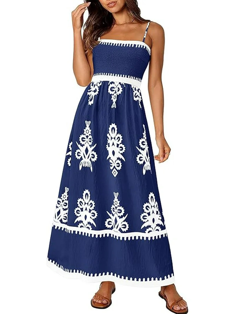 PRETTYGARDEN Summer Dress for Women Floral Sundress Spaghetti Strap Flowy Beach Vacation Boho Max... | Walmart (US)