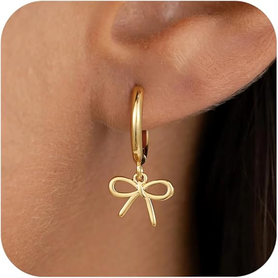 Gold Earrings for Women Girls - Gold Bow Earrings for Women Jewelry Huggie Hoop Stud Earrings Hyp... | Amazon (US)