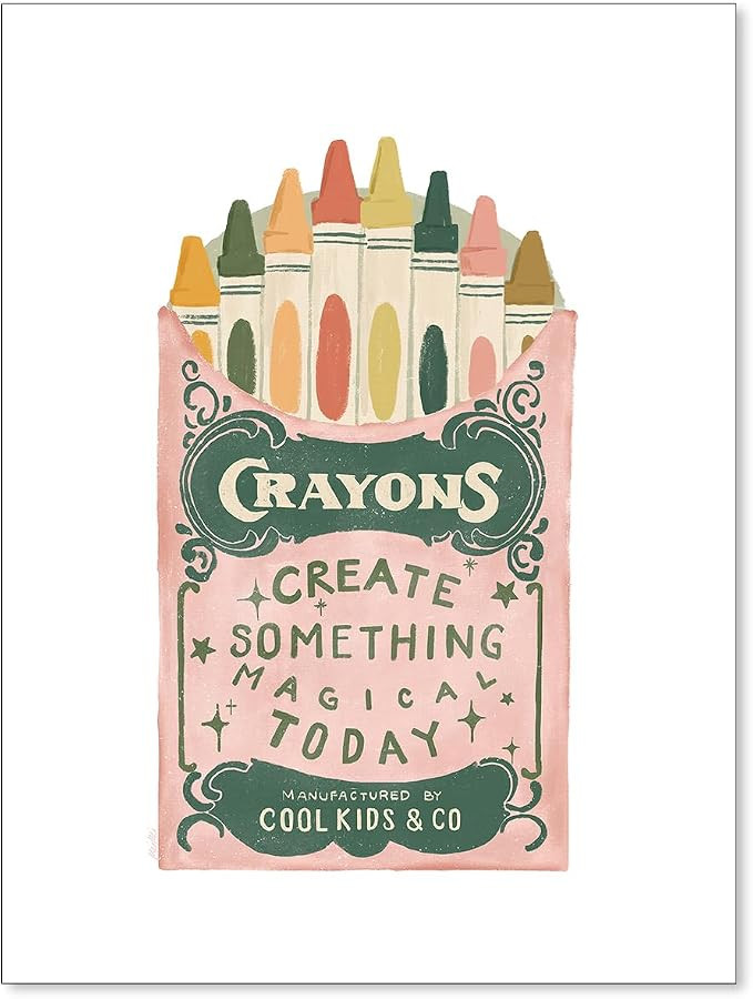 Pink Cute Colorful Crayon Posters Kids Inspirational Quotes Canvas Wall Art Fun Playful Watercolo... | Amazon (US)